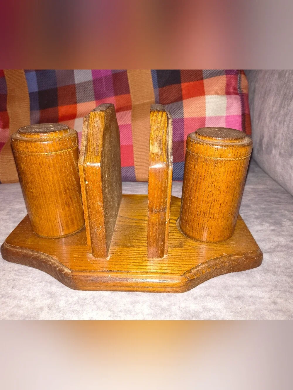 Vintage Wooden Napkinholder With Salt An Pepper Shakers - Brown